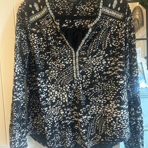 Lucky Brand Black and White Floral BoHo Blouse